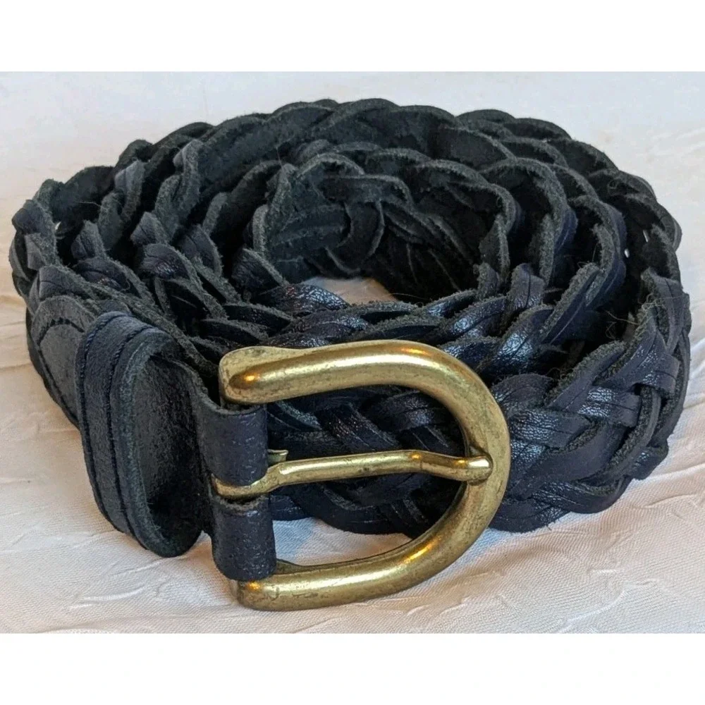 Capezio Leather Belt Braided Navy Woven Blue Womens Argentina Genuine Sz XL Vtg